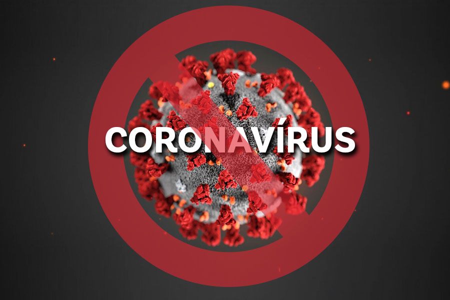 Vírus do coronavírus com um círculo vermelho cortado para representar o combate à essa pandemia